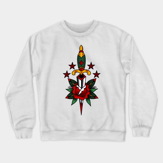 American Traditional Rose and Dagger Crewneck Sweatshirt by OldSalt